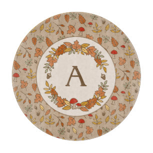 Monogram Thanksgiving Fall Leaves Cutting Board