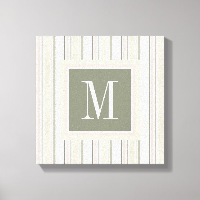 Monogram | The Joy of White | Watercolor Stripes Canvas Print (Front)
