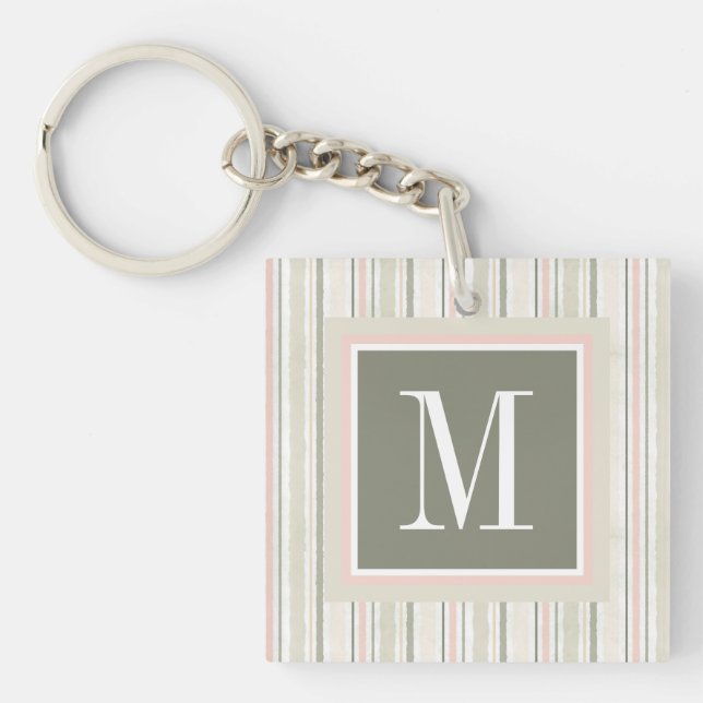 Monogram | The Joy of White | Watercolor Stripes Keychain (Front)