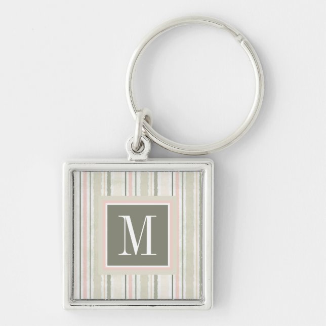 Monogram | The Joy of White | Watercolor Stripes Keychain (Front)