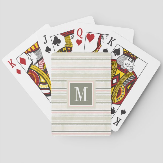 Monogram | The Joy of White | Watercolor Stripes Playing Cards (Back)
