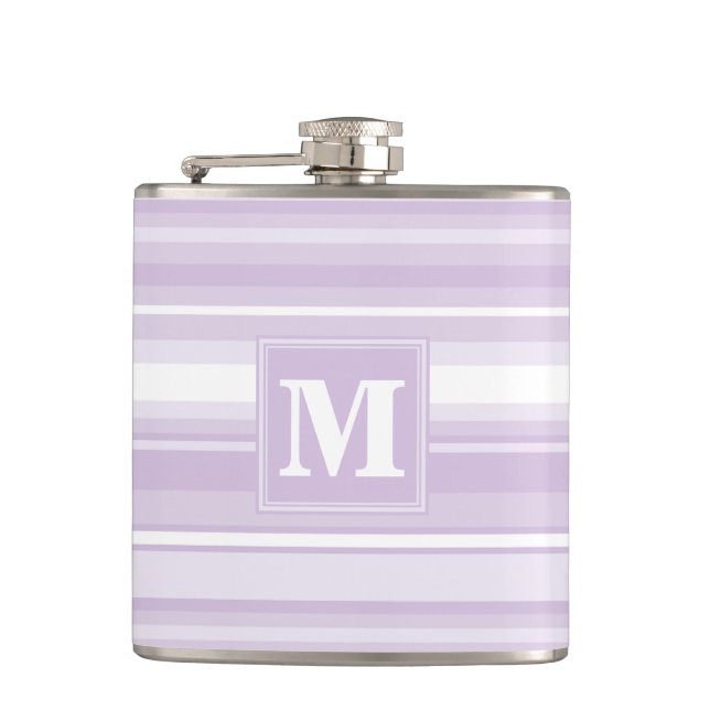 Monogram thistle purple stripes hip flask (Front)