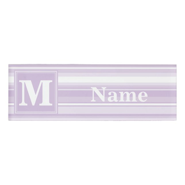 Monogram thistle purple stripes name tag (Front)