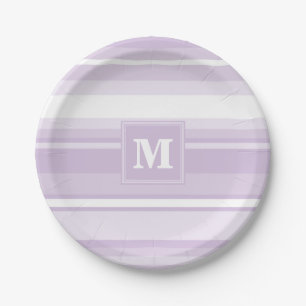 Monogram thistle purple stripes paper plate