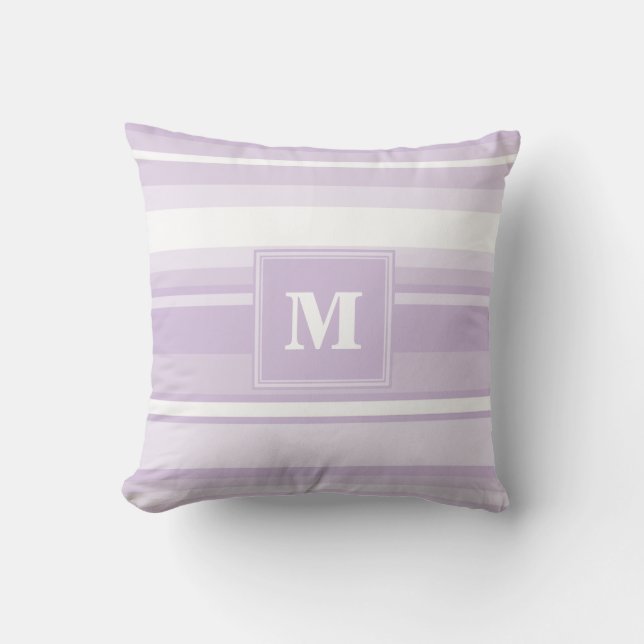 Monogram thistle purple stripes throw pillow (Front)