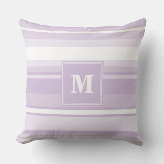 Monogram thistle purple stripes throw pillow (Front)