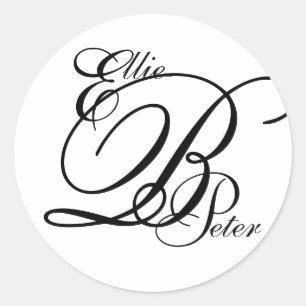 Monogram Three Letters & Names Wedding Sticker
