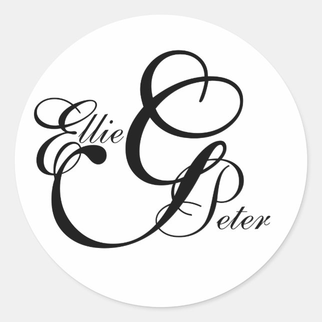 Monogram Three Letters & Names Wedding Sticker (Front)