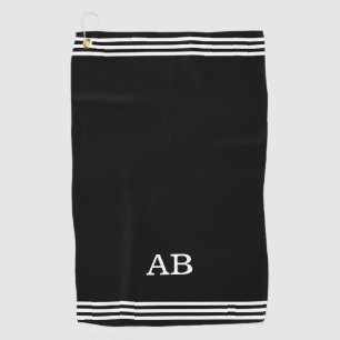 Monogram & Three Stripes on Black Golf Towel