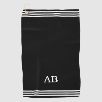 Monogram & Three Stripes on Black Golf Towel