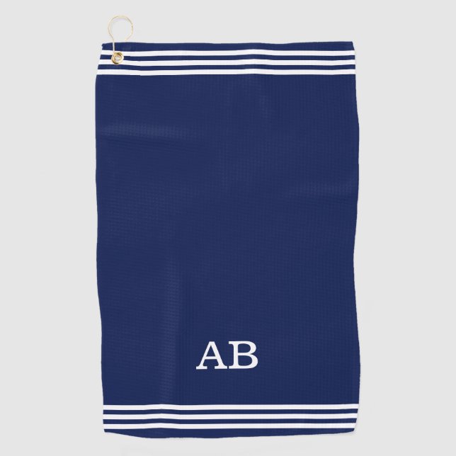 Monogram & Three Stripes on Navy Blue Golf Towel (Front)