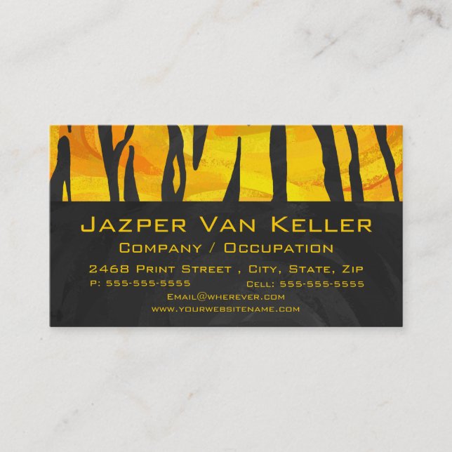 Monogram Tiger Black and Orange Print Pattern Business Card (Front)