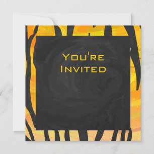 Monogram Tiger Black and Orange Print Pattern Invitation