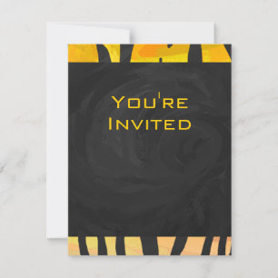 Monogram Tiger Black and Orange Print Pattern Invitation