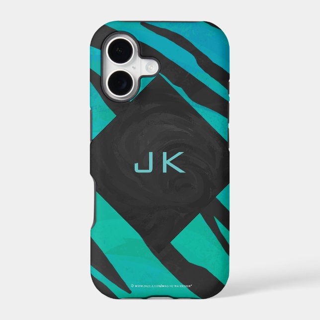 Monogram Tiger Black and Teal Print Pattern (Back)