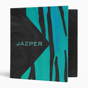 Monogram Tiger Black and Teal Print Pattern Binder