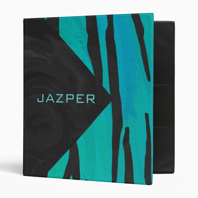 Monogram Tiger Black and Teal Print Pattern Binder (Front/Inside)