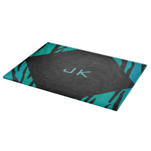 Monogram Tiger Black and Teal Print Pattern Cutting Board