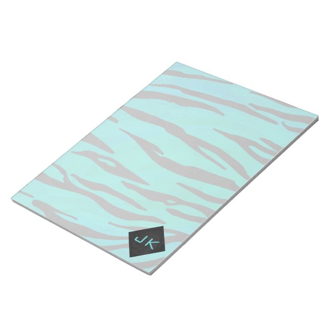 Monogram Tiger Black and Teal Print Pattern Notepad (Angled)
