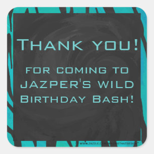 Monogram Tiger Black and Teal Print Pattern Square Sticker