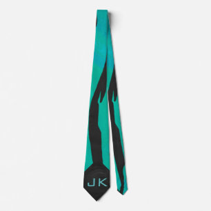Monogram Tiger Black and Teal Print Pattern Tie
