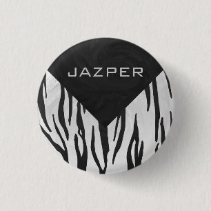 Monogram Tiger Black and White Print 1 Inch Round Button