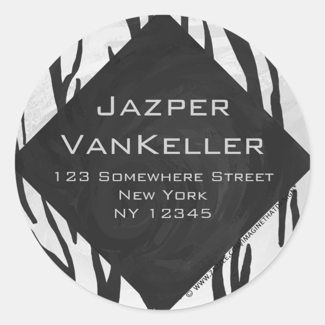 Monogram Tiger Black and White Print Classic Round Sticker (Front)