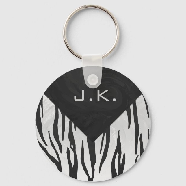 Monogram Tiger Black and White Print Keychain (Front)
