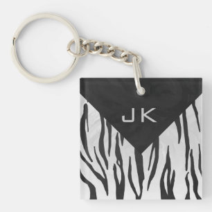 Monogram Tiger Black and White Print Keychain