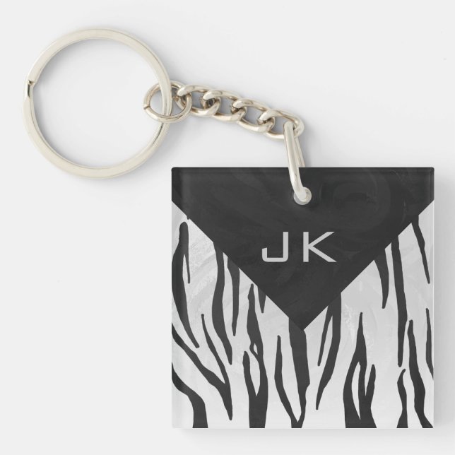 Monogram Tiger Black and White Print Keychain (Front)