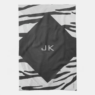 Monogram Tiger Black and White Print Kitchen Towel