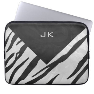 Monogram Tiger Black and White Print Laptop Sleeve