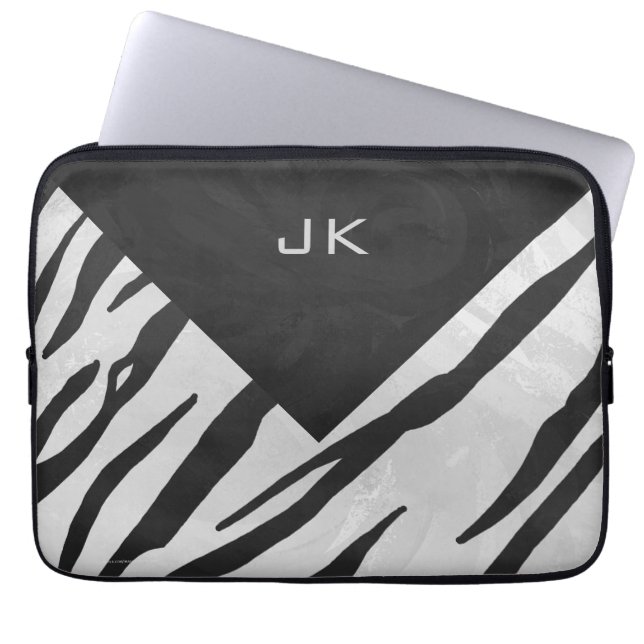 Monogram Tiger Black and White Print Laptop Sleeve (Front)