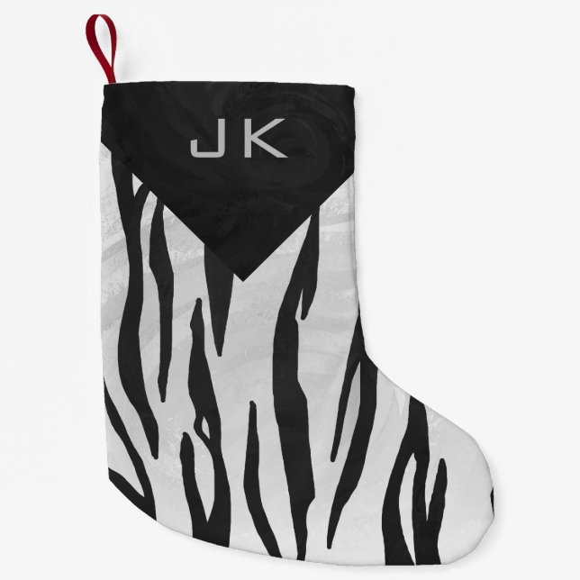 Monogram Tiger Black and White Print Small Christmas Stocking (Front)