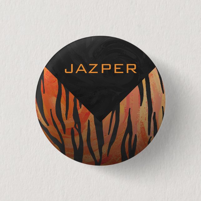 Monogram Tiger Hot Orange and Black Print Pattern 1 Inch Round Button (Front)