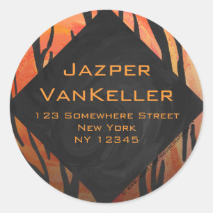 Monogram Tiger Hot Orange and Black Print Pattern Classic Round Sticker