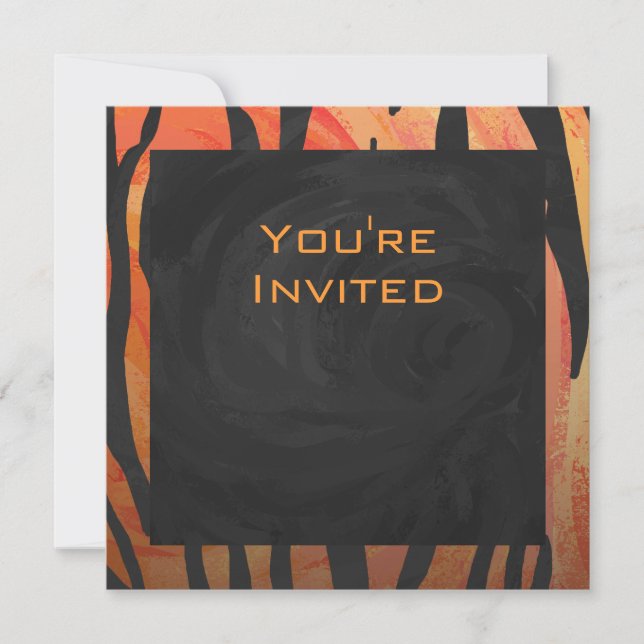 Monogram Tiger Hot Orange and Black Print Pattern Invitation (Front)