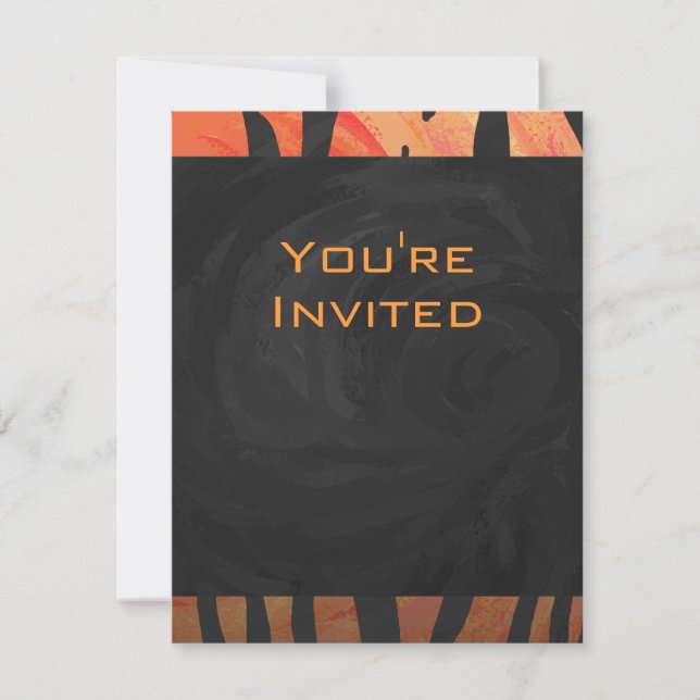 Monogram Tiger Hot Orange and Black Print Pattern Invitation (Front)