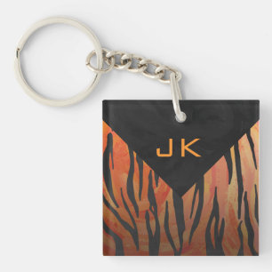 Monogram Tiger Hot Orange and Black Print Pattern Keychain