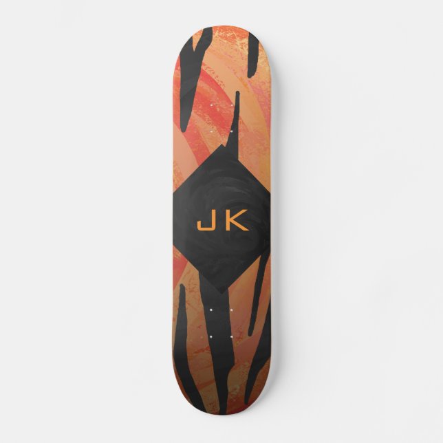 Monogram Tiger Hot Orange and Black Print Pattern Skateboard (Front)