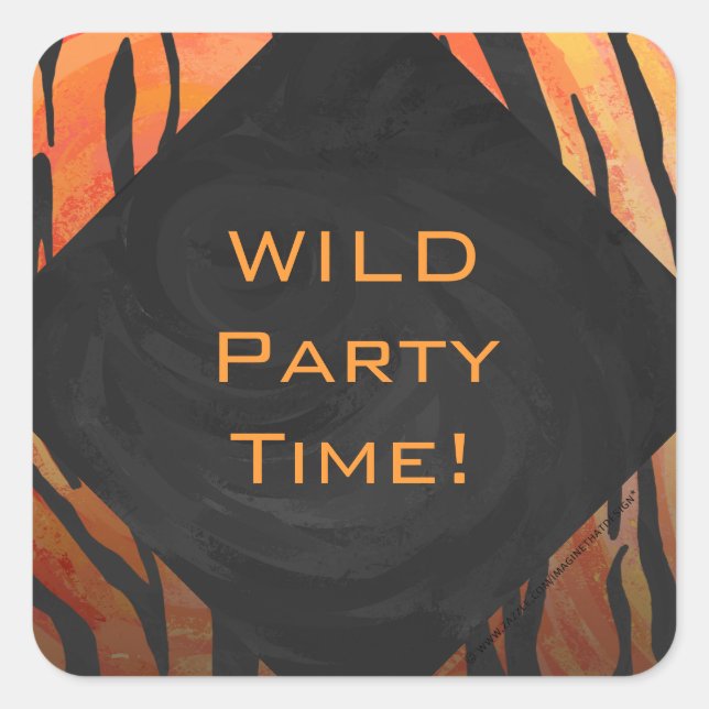 Monogram Tiger Hot Orange and Black Print Pattern Square Sticker (Front)