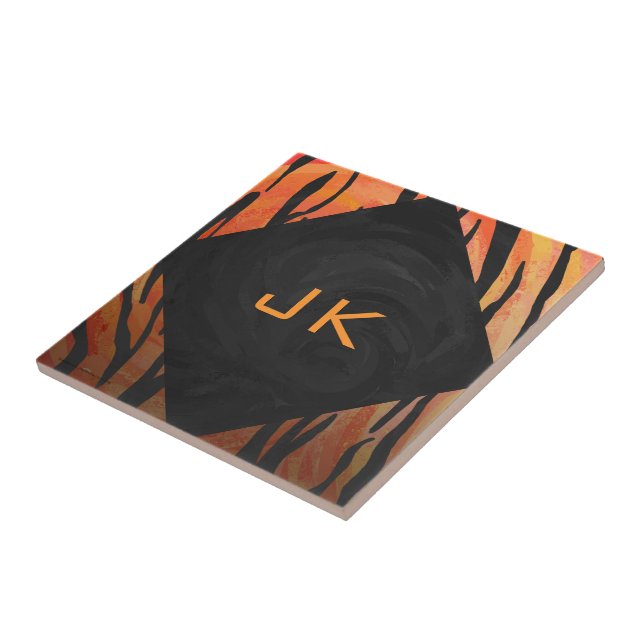 Monogram Tiger Hot Orange and Black Print Pattern Tile (Side)