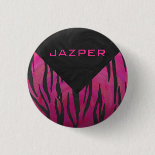Monogram Tiger Hot Pink and Black Print Pattern 1 Inch Round Button