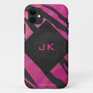 Monogram Tiger Hot Pink and Black Print Pattern iPhone 11 Case