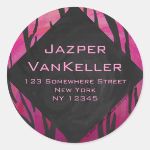 Monogram Tiger Hot Pink and Black Print Pattern Classic Round Sticker