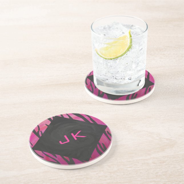 Monogram Tiger Hot Pink and Black Print Pattern Coaster (Side)