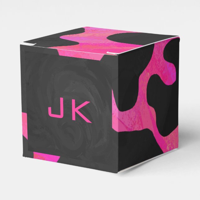 Monogram Tiger Hot Pink and Black Print Pattern Favor Box (Front Side)