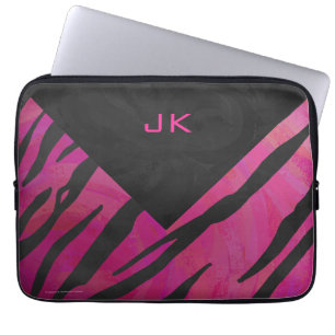 Monogram Tiger Hot Pink and Black Print Pattern Laptop Sleeve