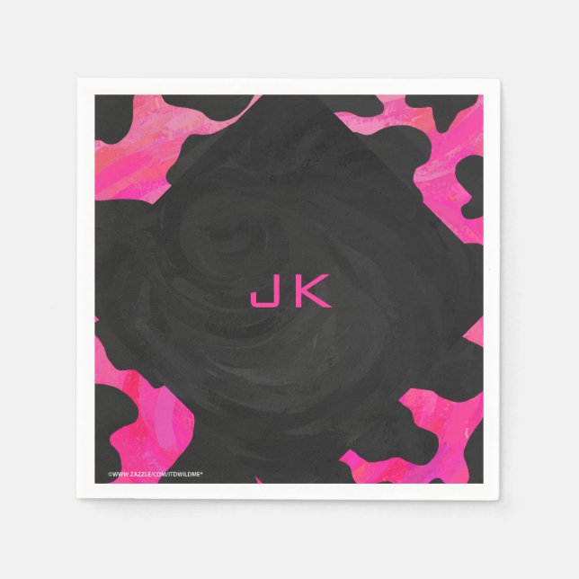 Monogram Tiger Hot Pink and Black Print Pattern Napkin (Front)