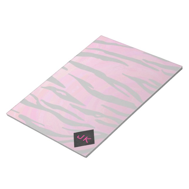 Monogram Tiger Hot Pink and Black Print Pattern Notepad (Angled)